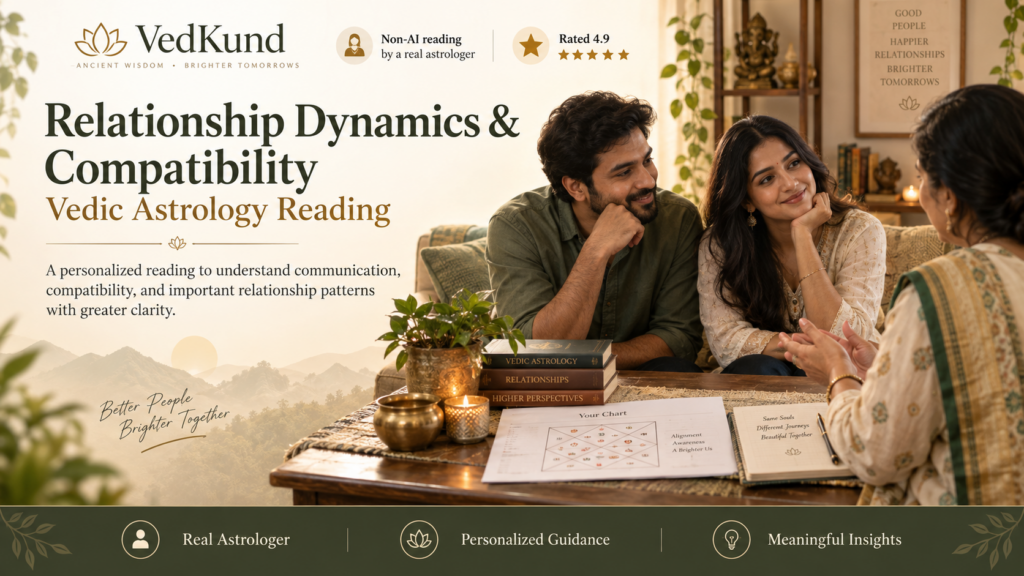 Relationship dynamics and compatibility Vedic astrology reading for personalized insights into emotional needs, communication and relationship harmony, with no AI-generated readings.